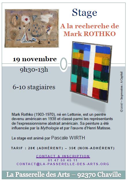 Flyer du stage « A la rencontre de Mark Rothko »